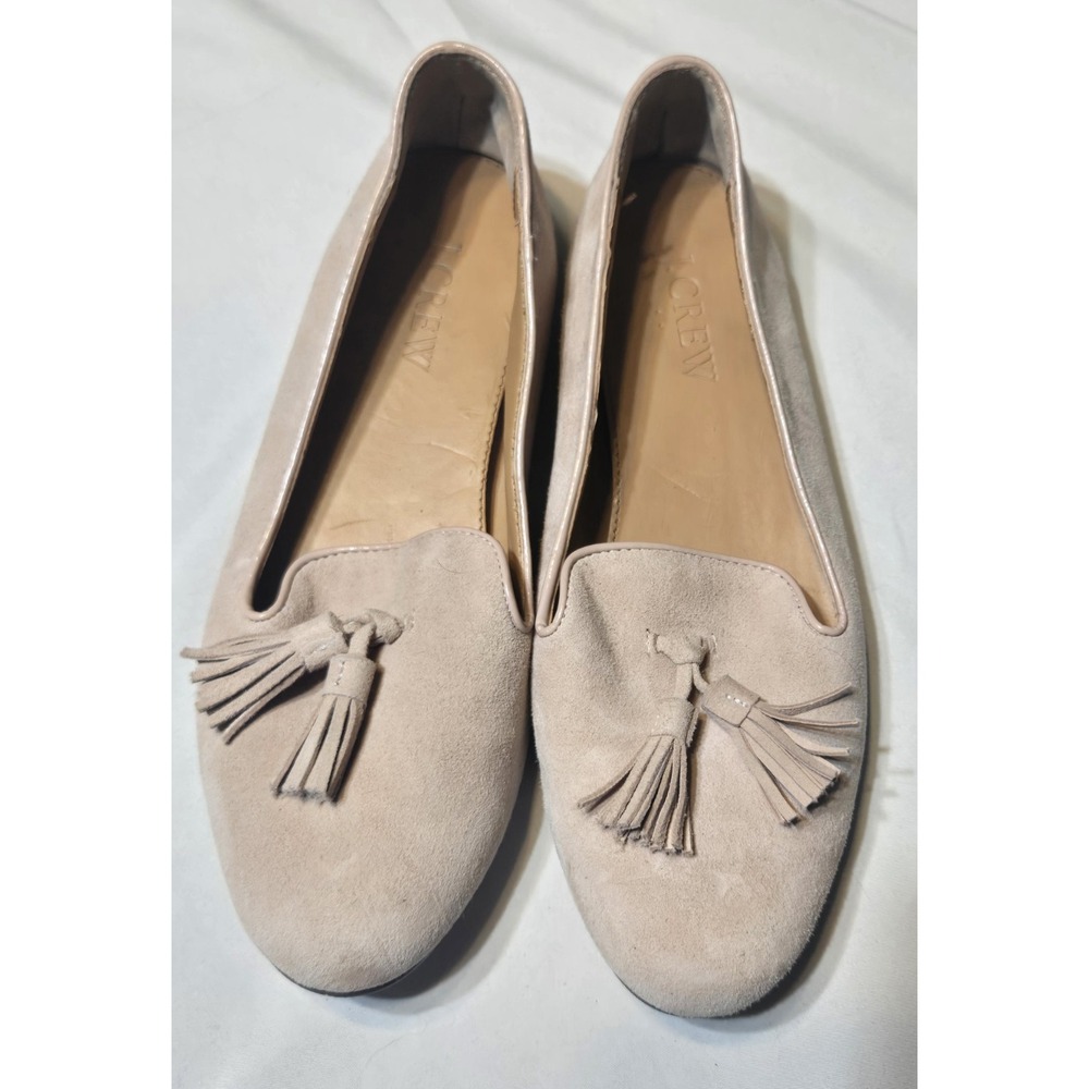 J.Crew Cora Suede Tassel Loafers Womens 6 Tan Beige Slip On Flats Shoes